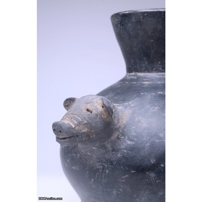 50 B.C.E Vessel in form of Pig Antique Decorative Black Ceramic Pig