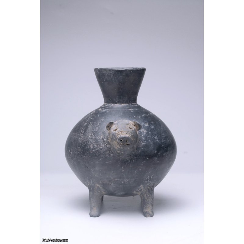 50 B.C.E Vessel in form of Pig Antique Decorative Black Ceramic Pig