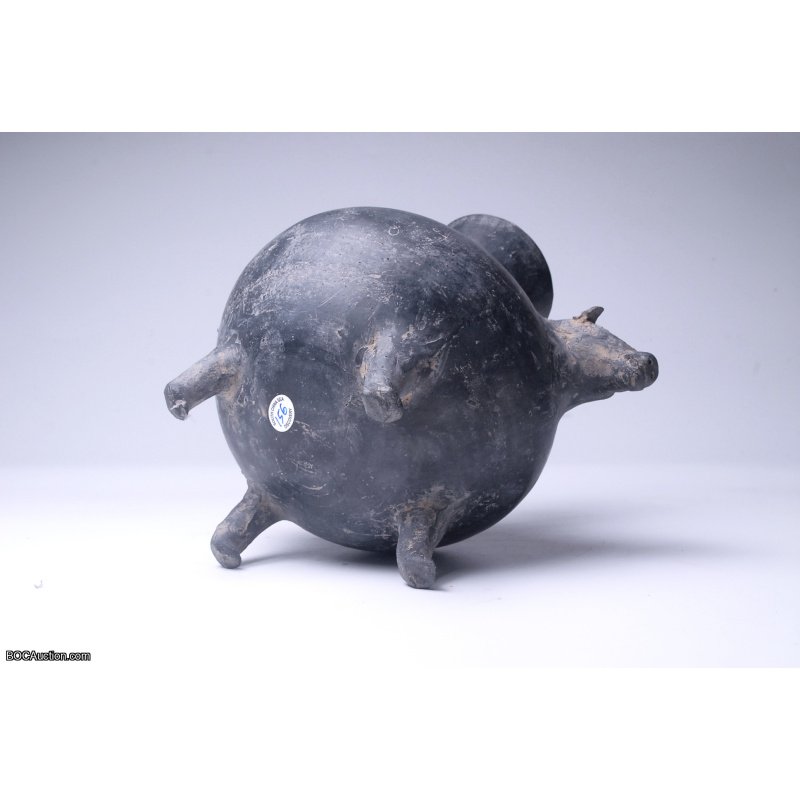 50 B.C.E Vessel in form of Pig Antique Decorative Black Ceramic Pig