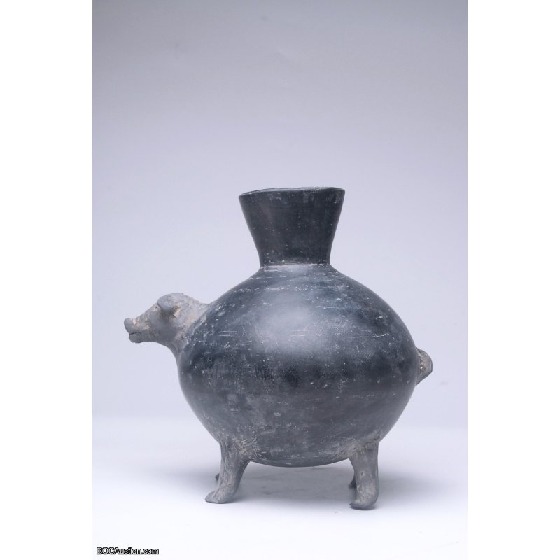 50 B.C.E Vessel in form of Pig Antique Decorative Black Ceramic Pig