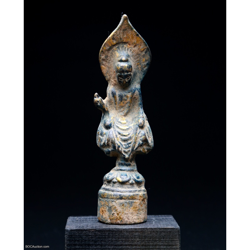 A very rare bronze votive seated Buddha stele from the Northern Wei Dynasty
