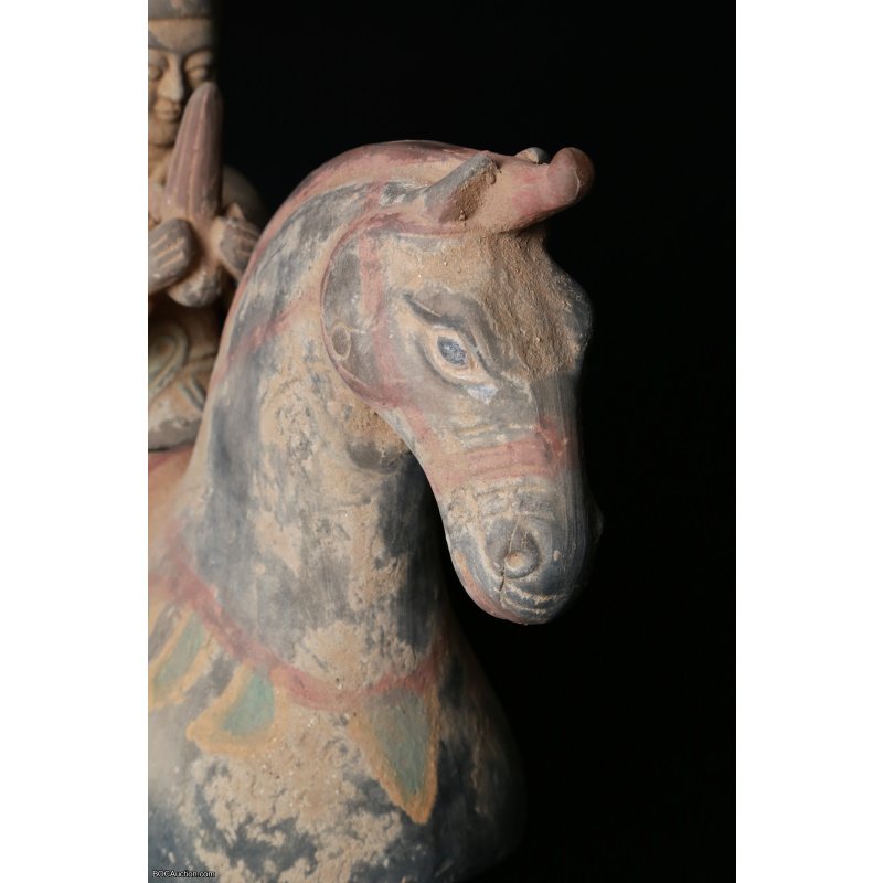 Chinese Pottery Figure of A Horse and Rider, Tang Dynasty (618- 906)