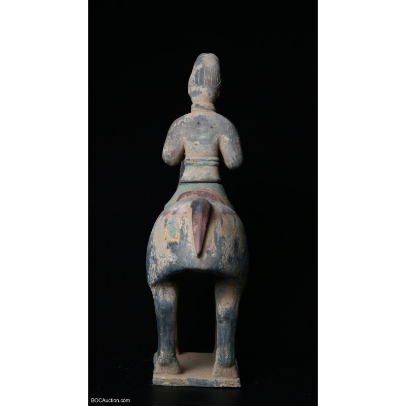 Chinese Pottery Figure of A Horse and Rider, Tang Dynasty (618- 906)