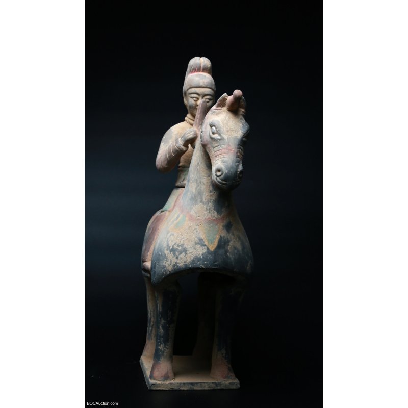 Chinese Pottery Figure of A Horse and Rider, Tang Dynasty (618- 906)