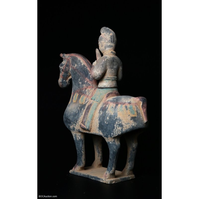 Chinese Pottery Figure of A Horse and Rider, Tang Dynasty (618- 906)