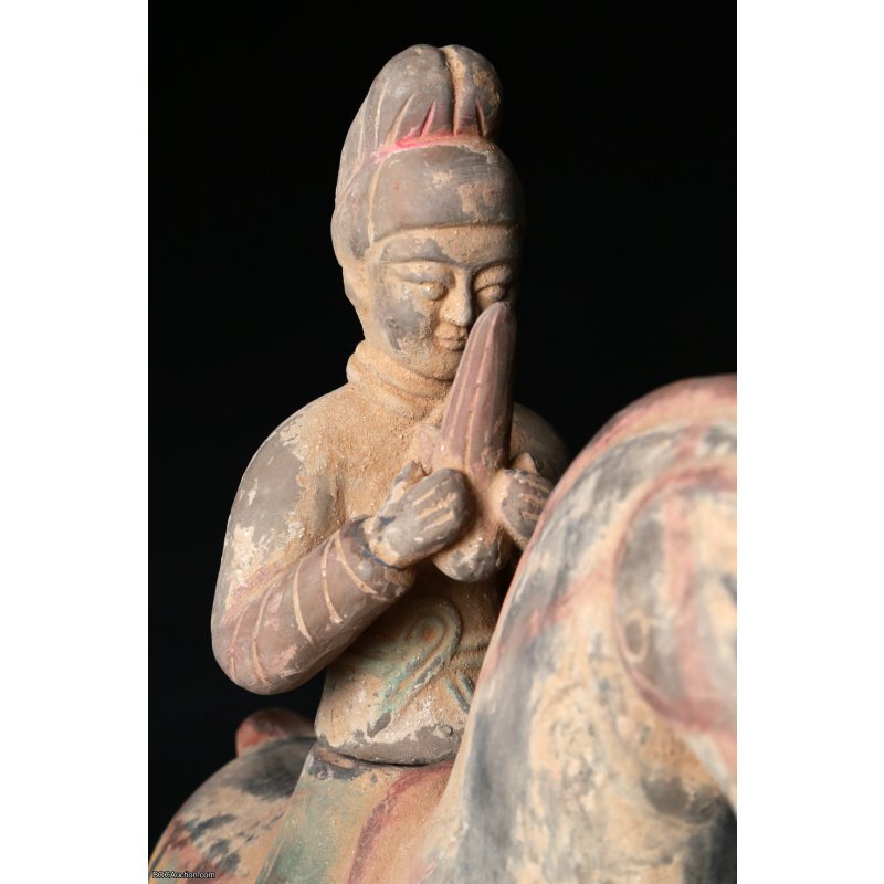 Chinese Pottery Figure of A Horse and Rider, Tang Dynasty (618- 906)