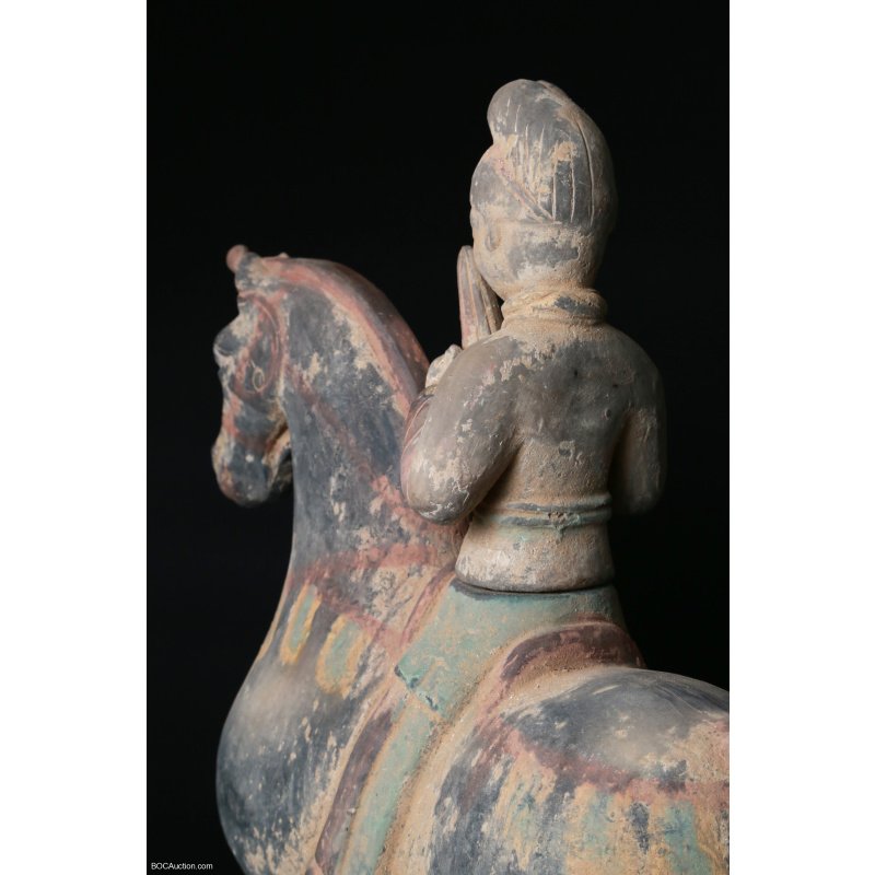Chinese Pottery Figure of A Horse and Rider, Tang Dynasty (618- 906)