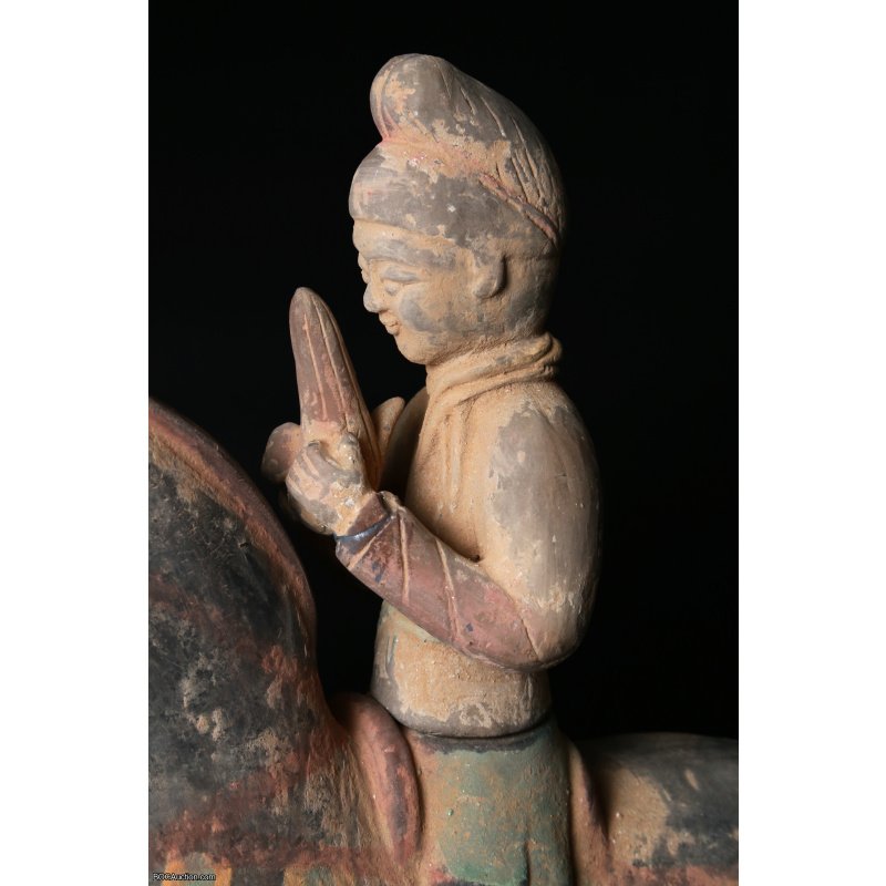 Chinese Pottery Figure of A Horse and Rider, Tang Dynasty (618- 906)
