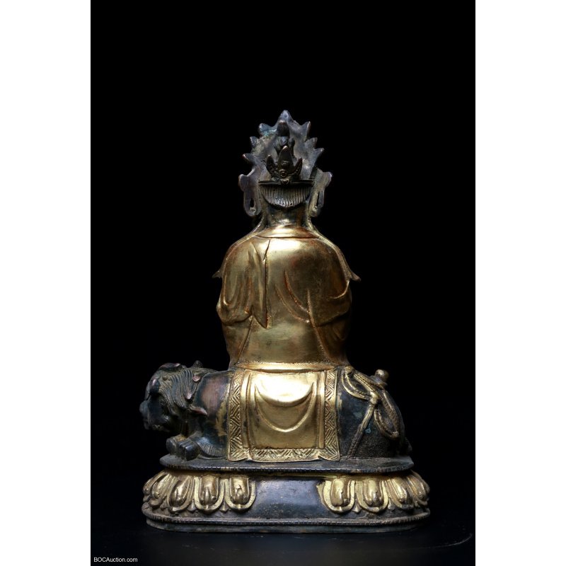 Gilt Lacquered Bronze Figure of Guanyin on Lion