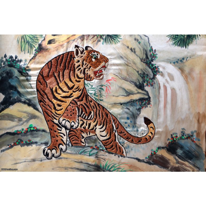 Vintage Tiger Embroidery in Shadow Box