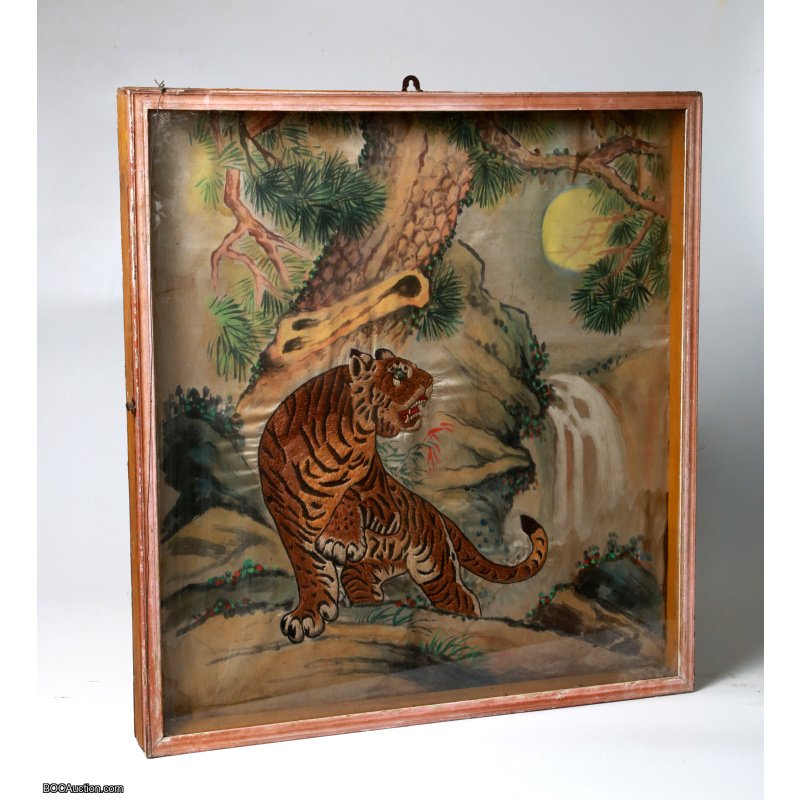 Vintage Tiger Embroidery in Shadow Box
