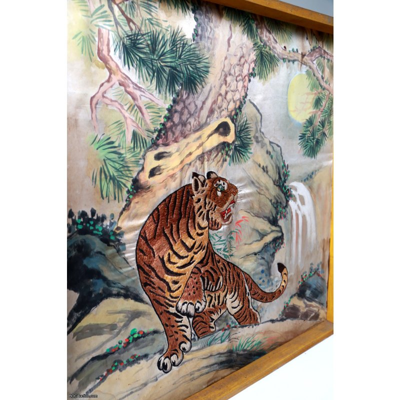 Vintage Tiger Embroidery in Shadow Box