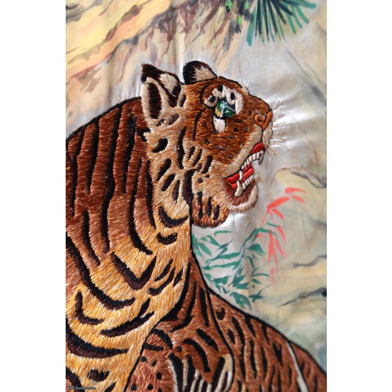 Vintage Tiger Embroidery in Shadow Box