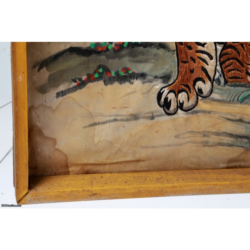 Vintage Tiger Embroidery in Shadow Box